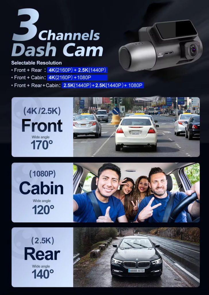 3ch wifi dash cam 4k+1k+1k