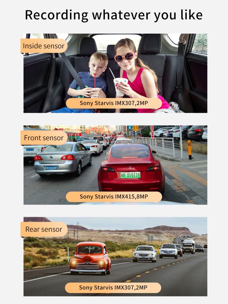 3ch dash cam 4k+1080p+2k with sony starvis senso t850sh